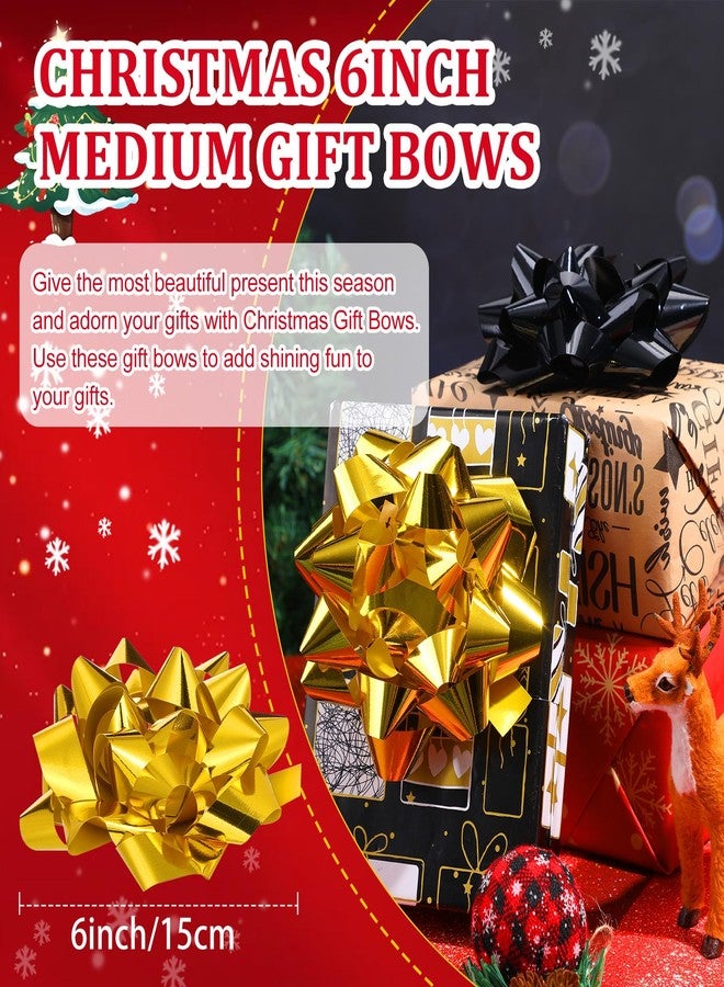 Yilloog 12 Pcs Christmas Large Gift Bow 6 Inch Xmas Ribbon Bows for Gift Wrapping Self Adhesive Big Gift Bows Assortment Color Star Metallic Bows for Holiday Presents Box (Black, Gold) - Image 3